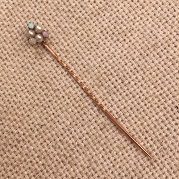 Vintage Rose Gold Opal & Pearl Stick Pin - Picture 3 of 8